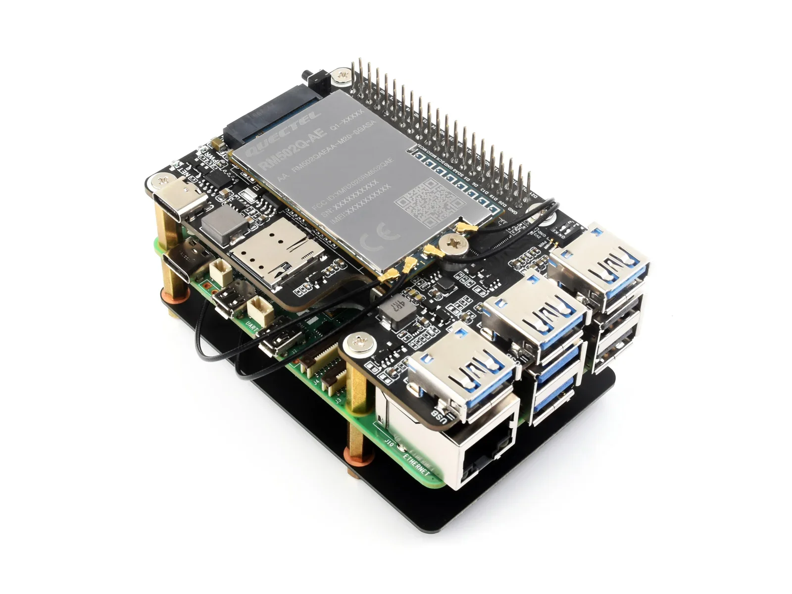 

PCIe to M.2 4G/5G And USB 3.2 HAT for Raspberry Pi 5, Compatible with SIMCom/Quectel 4G/5G modules, Raspberry Pi 5 HAT, High-spe