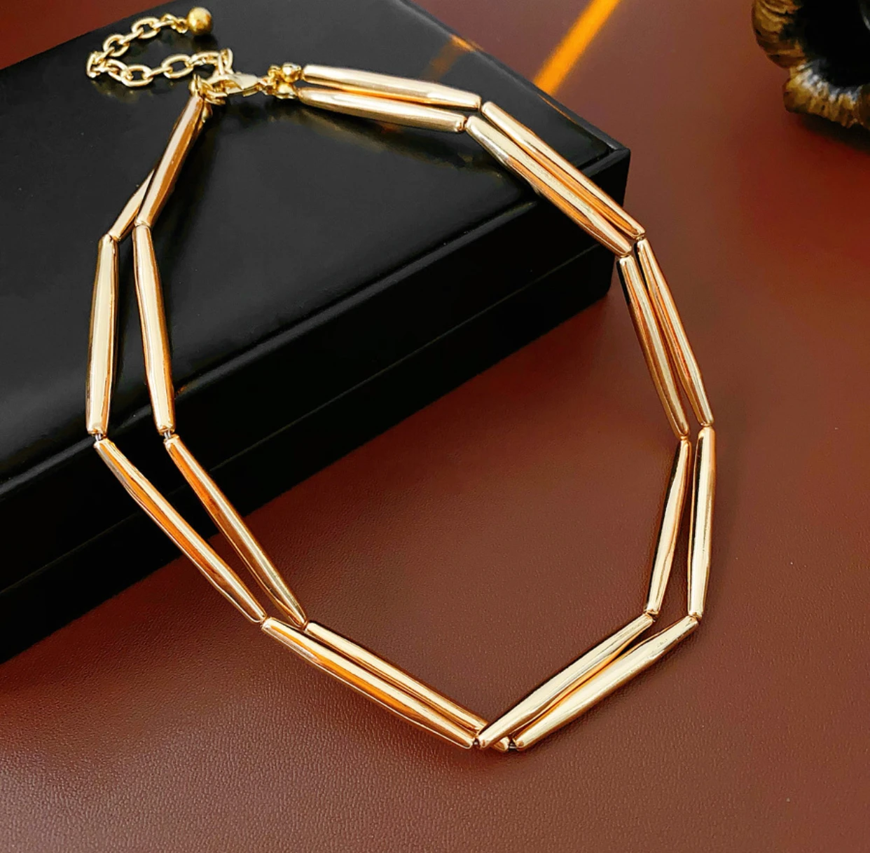 48cm Metal Wind Geometric Double Layer Necklace Fashionn Simple Collar Chain Luxury High-end Feeling Simple Necklace for Women