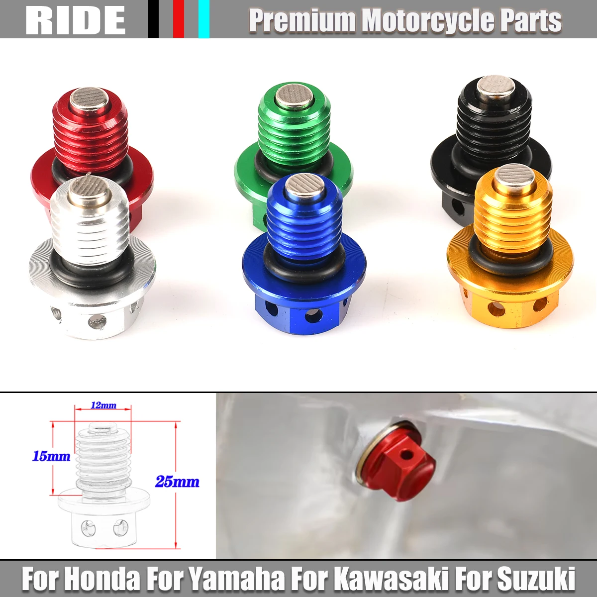 

M12x1.5 Oil Drain Plug Bolt For Honda CBR 250RR 400RR 600RR 900RR 954RR 1000RR 125R 250R 300R 400R 500R CB RVT 1000R VFR