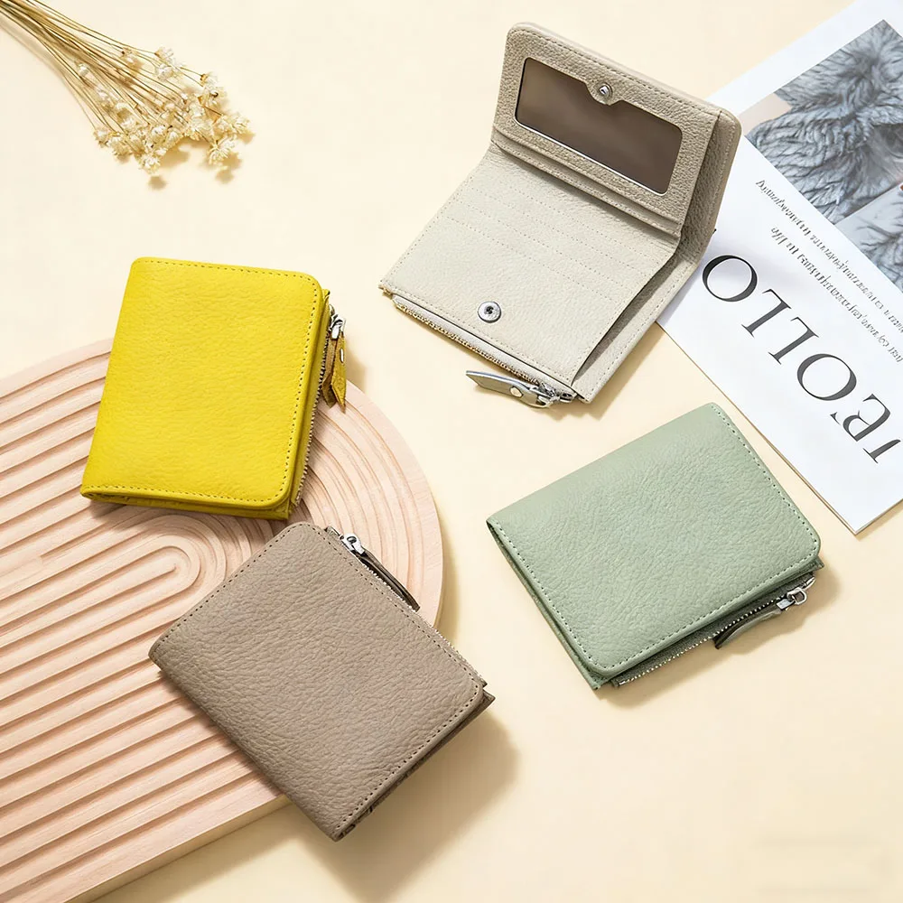 Zipper Coin Purse Compact Unisex Wallet Rfid Card Holder Colorful Leather Short Wallet For Everyday Use Casual Outings Coin