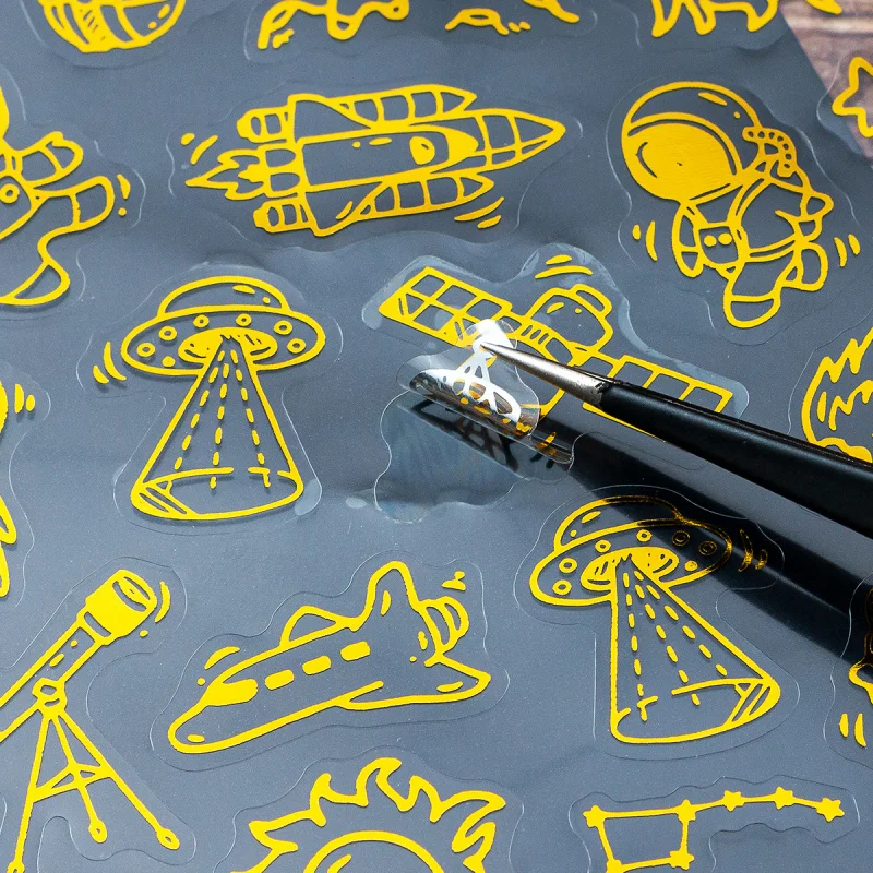 1 unidad/lote de pegatinas planas, diseño de copo de nieve, estrella y galaxia del zodíaco en lámina dorada, decoración creativa para diario, autoadhesivas para álbum de recortes
