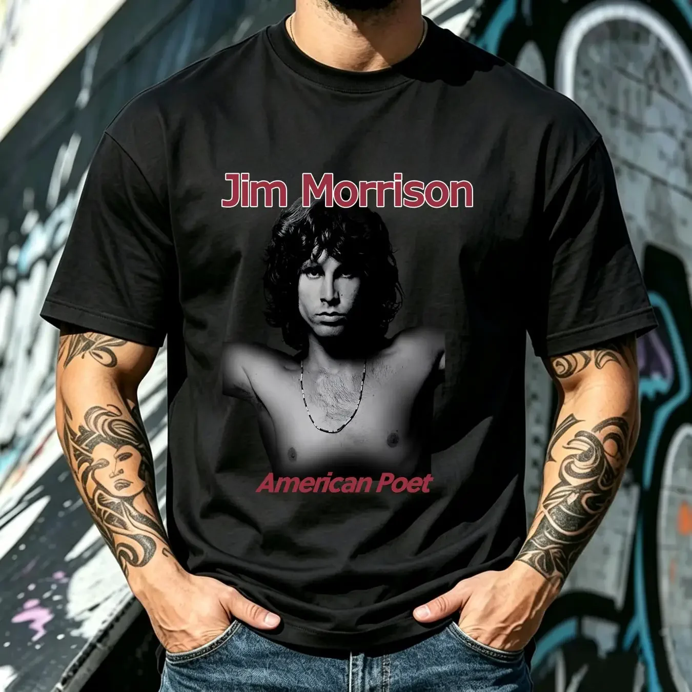 washed T Shirt Jim Morrison Light My Fire Sand  Vtg 90s KH0748 vintage Washed Soft fashion homme graphic Casual