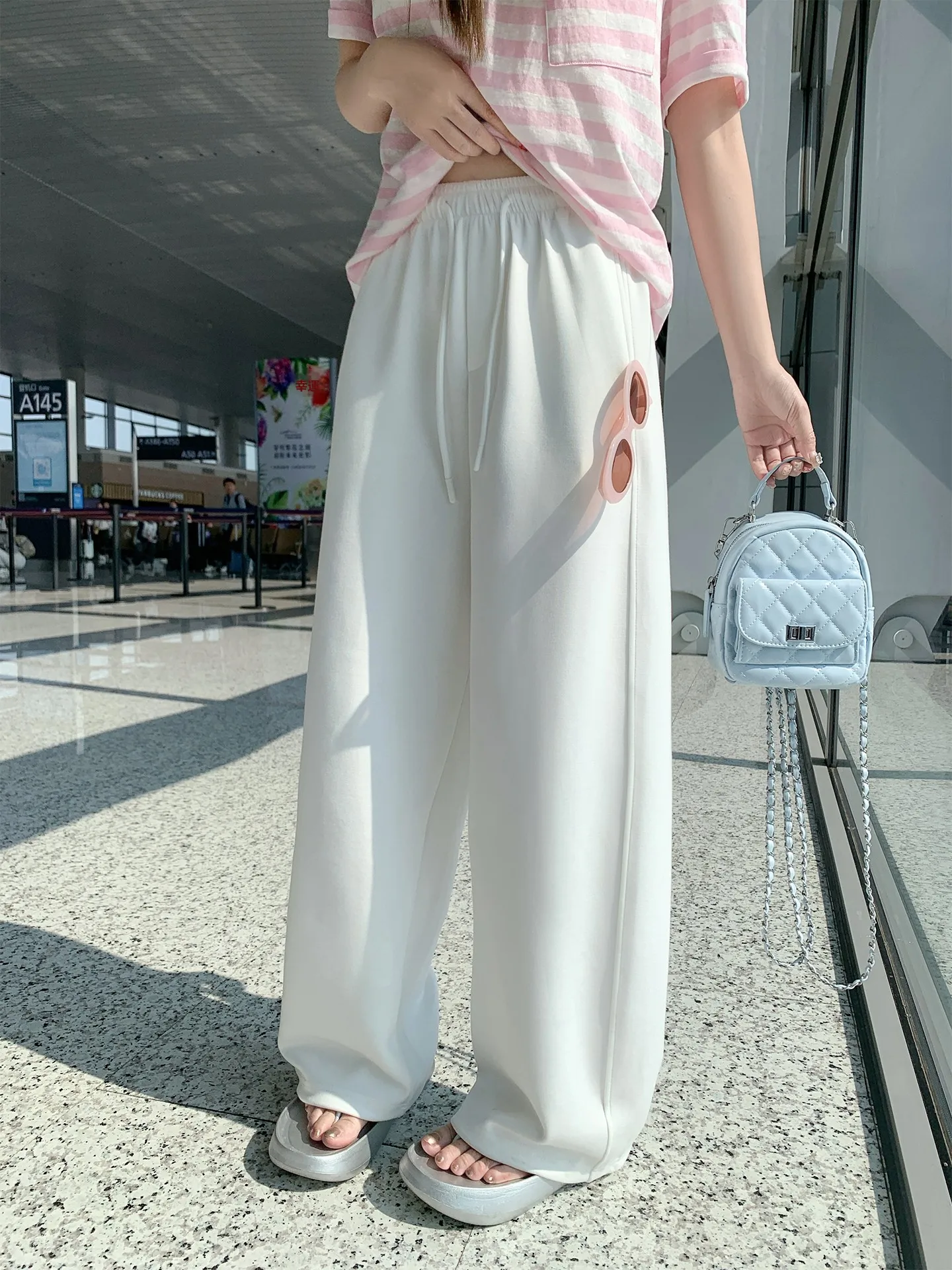 

Женские белые летние брюки с высокой талией, прямые, свободного кроя, повседневные, широкие штаны, новые модели, длинные брюки-джоггеры