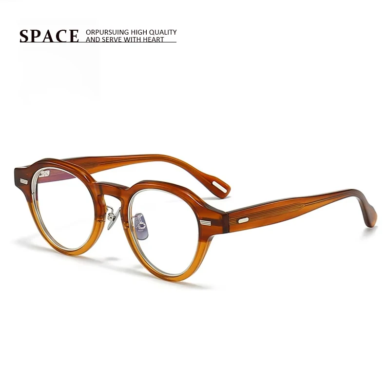 DFW tortoiseshell color round frame acetate fiber frame men's classic personality optical myopia reading glasses can carve LOGO