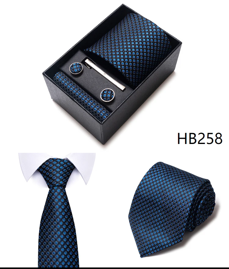 Hochwertige lila gestreifte Krawatte Taschentuch Manschettenknopf Set für Männer Krawatte Urlaub Geschenkbox Anzug Zubehör Hochzeit Gravats – Detail 35