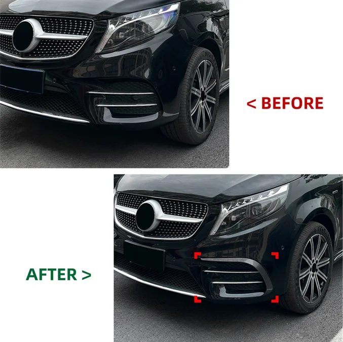 For Mercedes For V Class W447 Front Bumper Side Air For Vent Trim Fog Light Intake CoFor Ver ABS Plastic 2016-2023 Set of 2