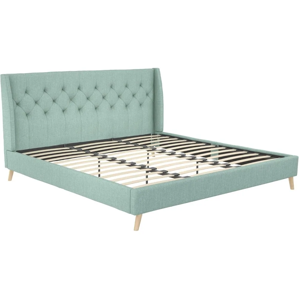 

Her Majesty Tufted Upholstered Bed Frame, King, Light Green Linen