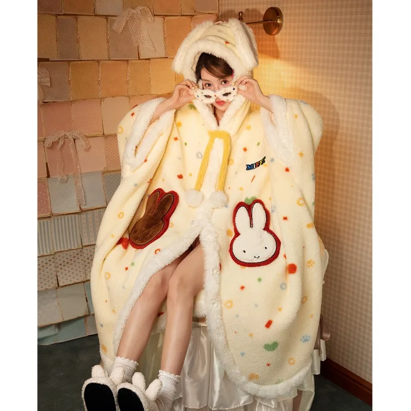 Miffy Herbst und Winter Kaninchen Cape Korallen Fleece Kapuzen Cape Pyjamas Kreative Anime Decke Umhang Cosplay Kostüm Hoodie Geschenke