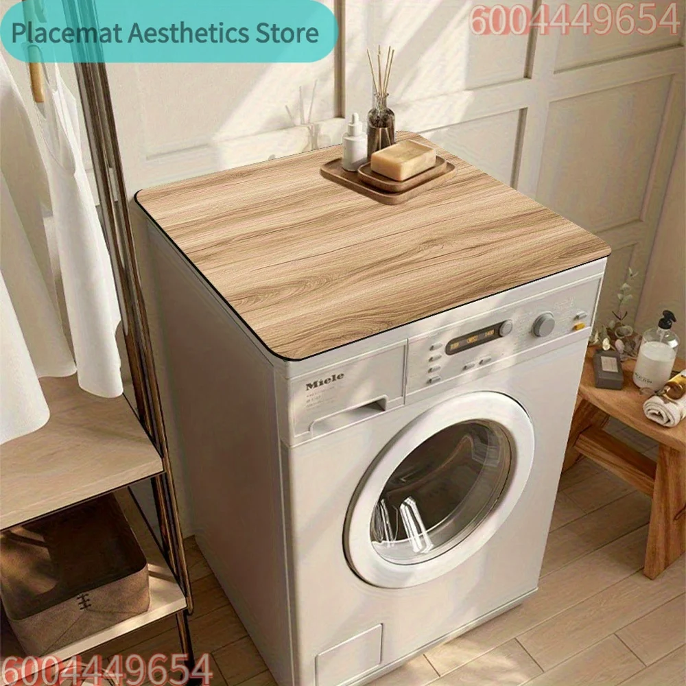 VIKAMA Lightweight Wood Grain Washing Machine Cover - Absorbent Quick-Dry Laundry Room/Kitchen Countertop Protector, Home Decor