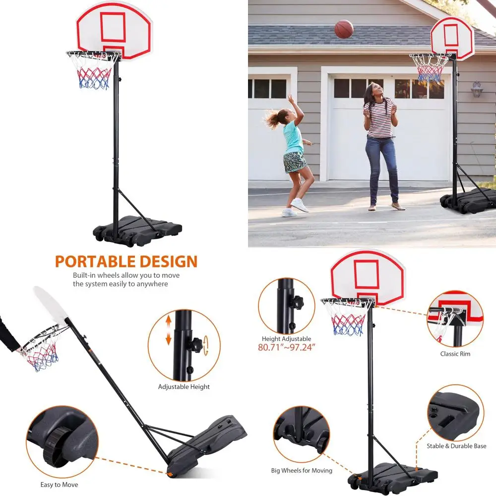 高さ調節可能なスタンドシステム付きポータブル屋内バスケットボールゴール（子供とティーンエイジャー向け）- ジュニアバスケットボールゴール