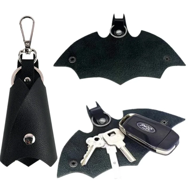 Superhero Bruce Wayne Leather Keychain Unisex Key Holder Waist Keychains Cosplay Bat Split Car Keys Fashion Keyrings Case Gift