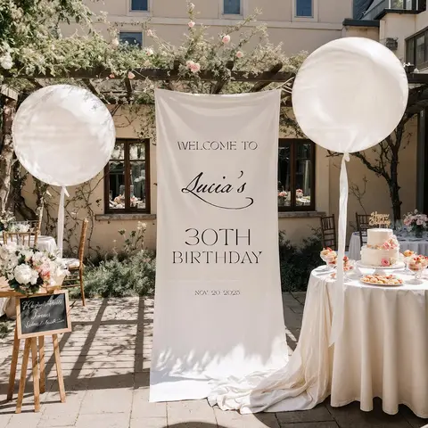Personalized Birthday Fabric Sign 16th 30th Accessories Outdoor Birthday Backdrop Party Welcome Sign Elegant Event Decoration