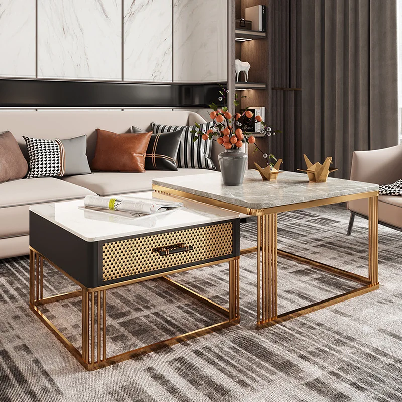 Light luxury rock slab coffee table, household living room coffee table TV cabinet combination ins apartment multi-functional co