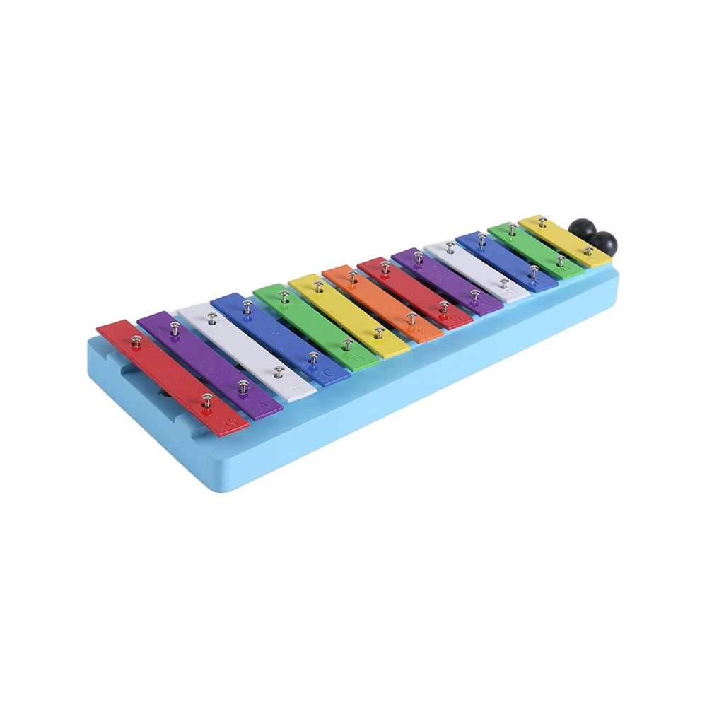 

13 Notes Glockenspiel Xylophone Blue Red Metal Keys Wood Body Aluminum Strip G-E Scale 34*15*3cm Percussion Rhythm Handheld