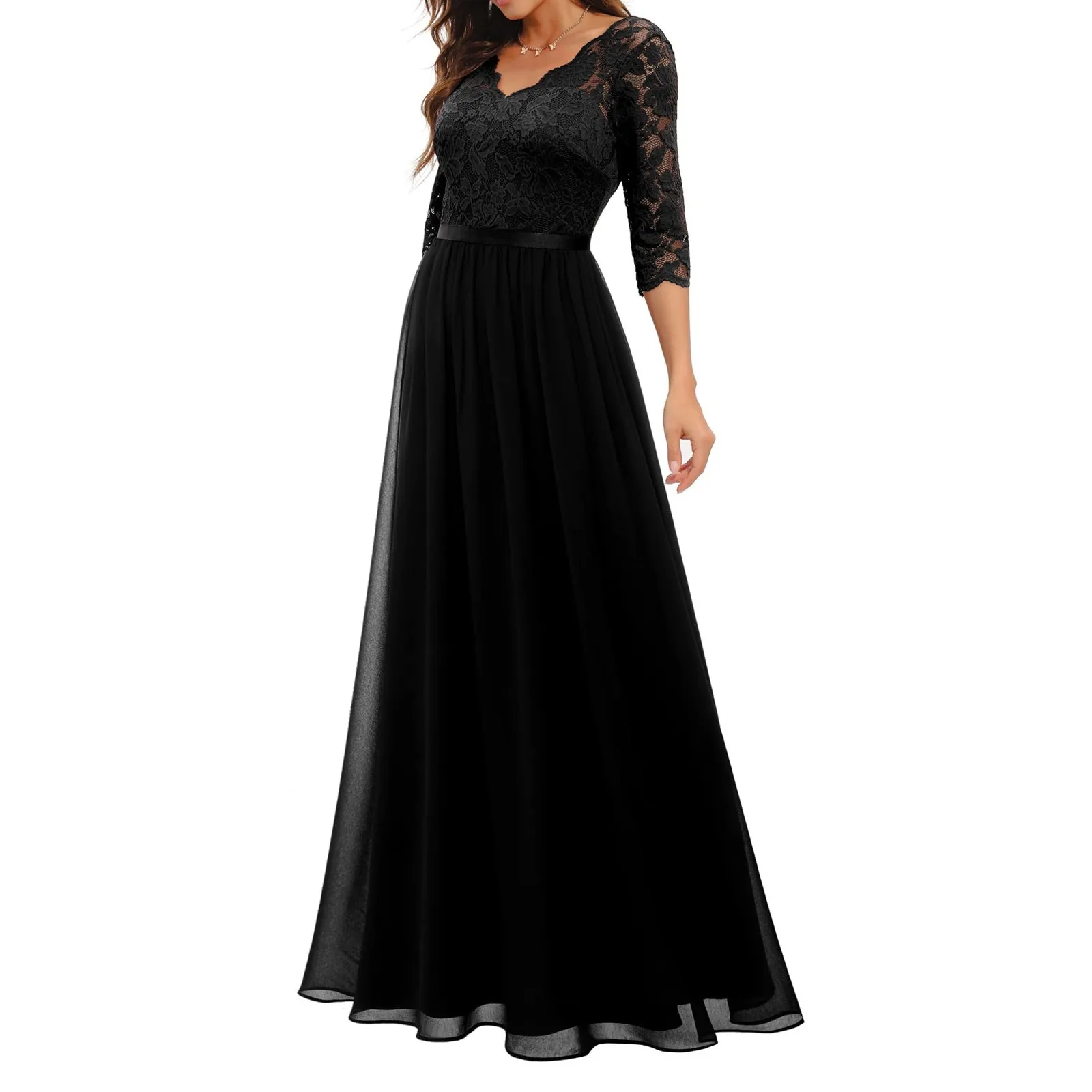 Elegante renda costura vestidos de noite feminino temperamento vestido longo moda feminina festa banquete roupas para mujer novo