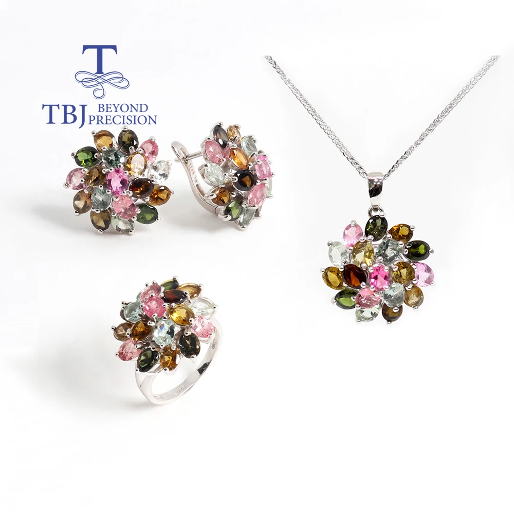 

Luxury Elegant Natural multicol tourmaline gemstone jewelry set in 925 sterling silver gemstone jewelry for women Valentine gift