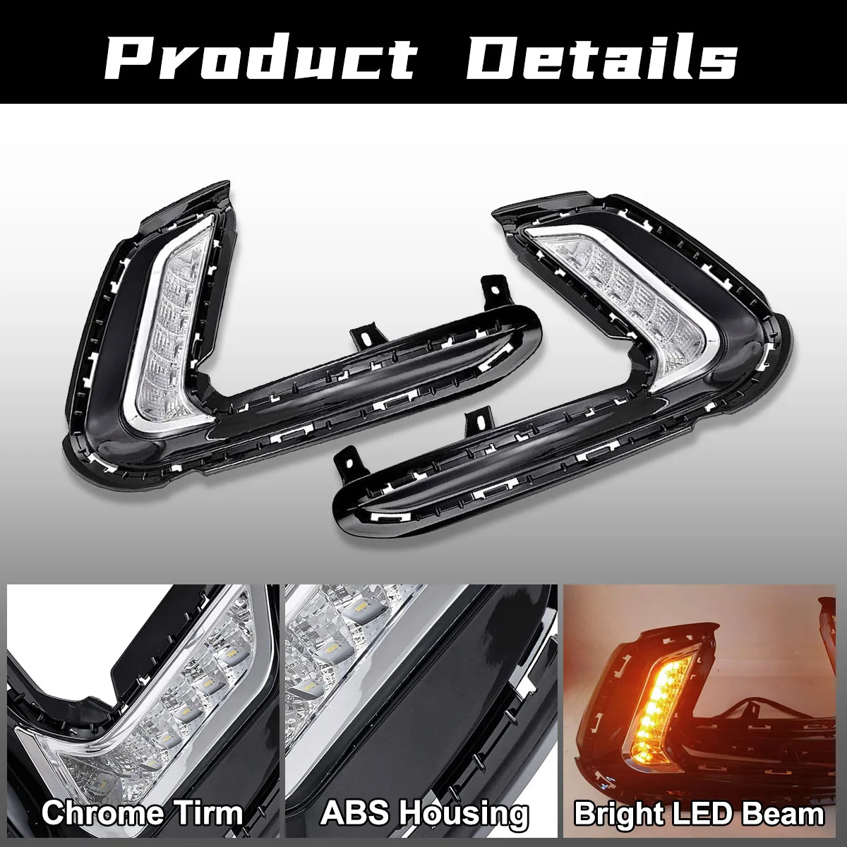 new Fog Lights，Hyundai Elantra 2016 2017 2018 LED DRL Fog Lamp Front Bumper Headlights Daytime Running Turn Signal Waterproof