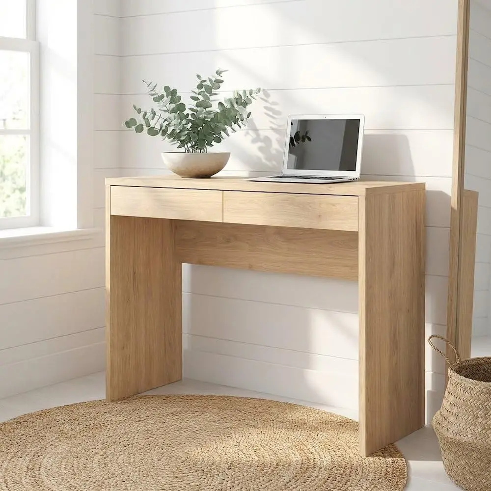 Brown Wood Desk With Drawers, Writing Computer Table For Home Office Bedroom Work, 47x24x30in, Customized