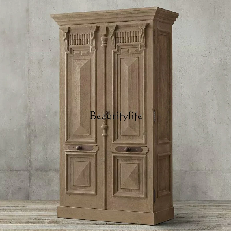 

05-*American rural solid wood antique old rhombus door panel bedroom large wardrobe retro storage cabinet