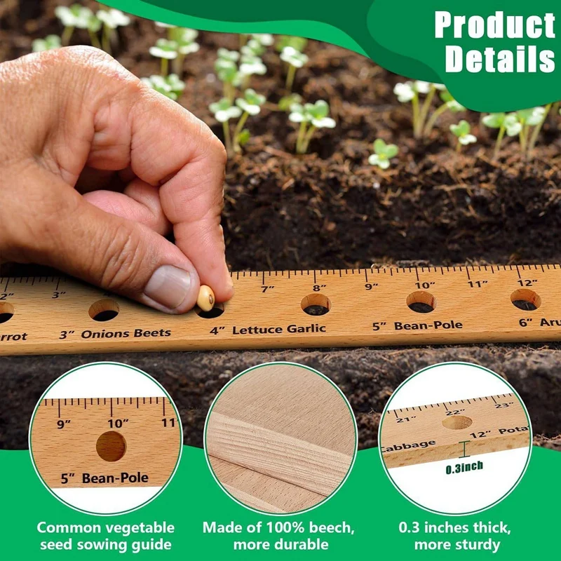 30 Inch Wooden Plant Ruler With Holes, Portable Garden Ruler With Plant Dibber Seedling