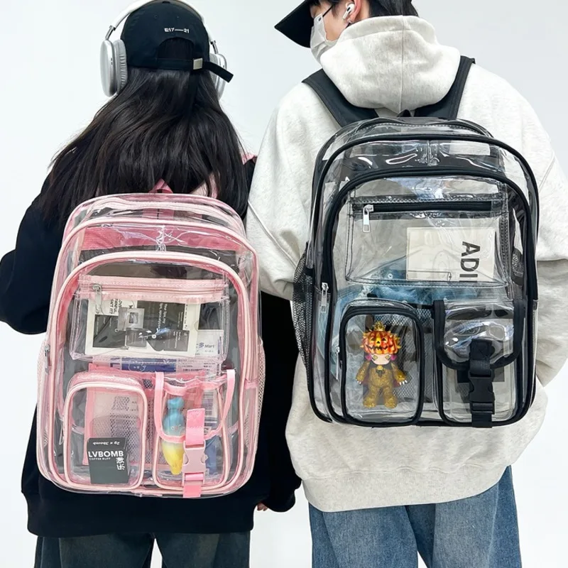 Y2K Itabag Korean Transparent Backpacks PVC Bag Double Layer Multi Pocket Student Transparent High Capacity Backpacks Itabag New
