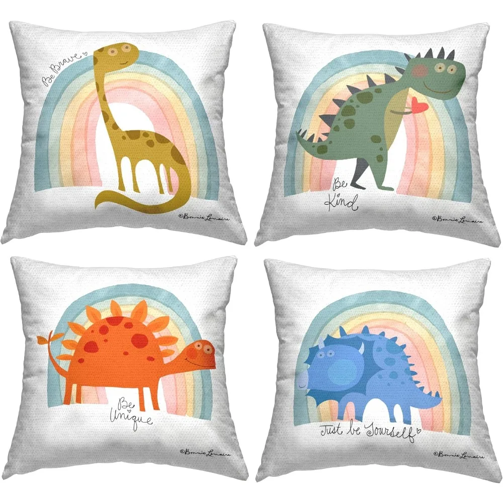 

Stupell Industries Motivational Rainbow Dinosaurs Design by Bonnie Lemaire (Set of 4) Outdoor Printed Throw Pillow, 18 x 7 x 18,