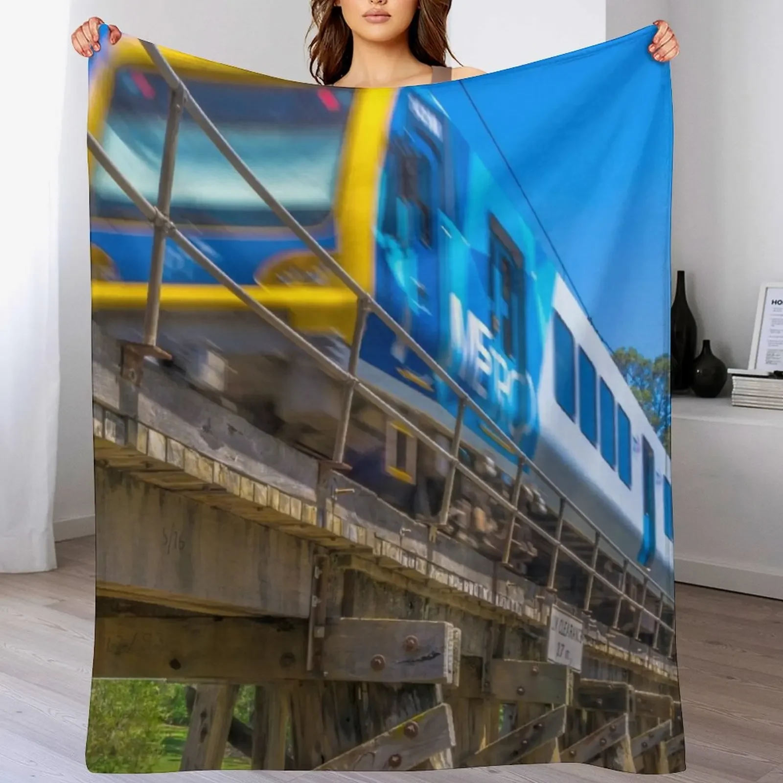 Melbourne Metro Train on Trestle Bridge - Eltham, Victoria Throw Blanket Summer Bed Fashionable Soft Plush Plaid Blankets