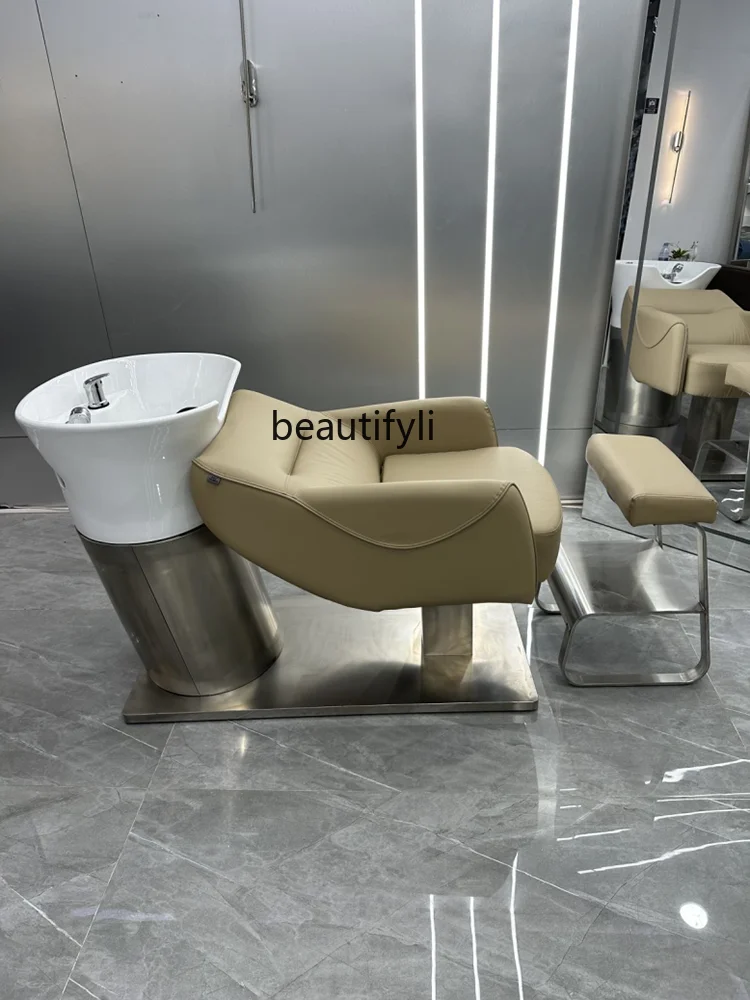 Barber Shop Ceramic Basin Shampoo Chair Hair Salon Lying Half Shampoo Chair for Hair Salon Flushing Bed Massage Couch