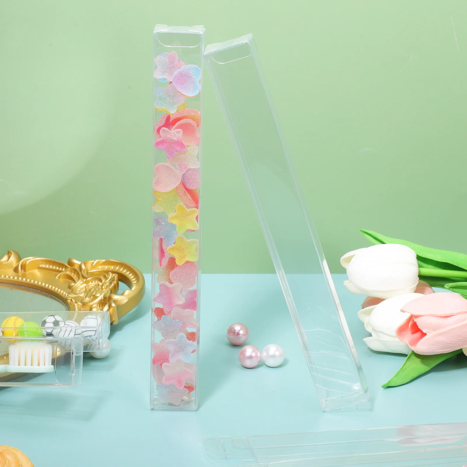 

45Pcs Transparent Small Boxes Clear Individual Gumball Boxes for Candies Pretzel Rods Treat Packaging Storage Wedding Party