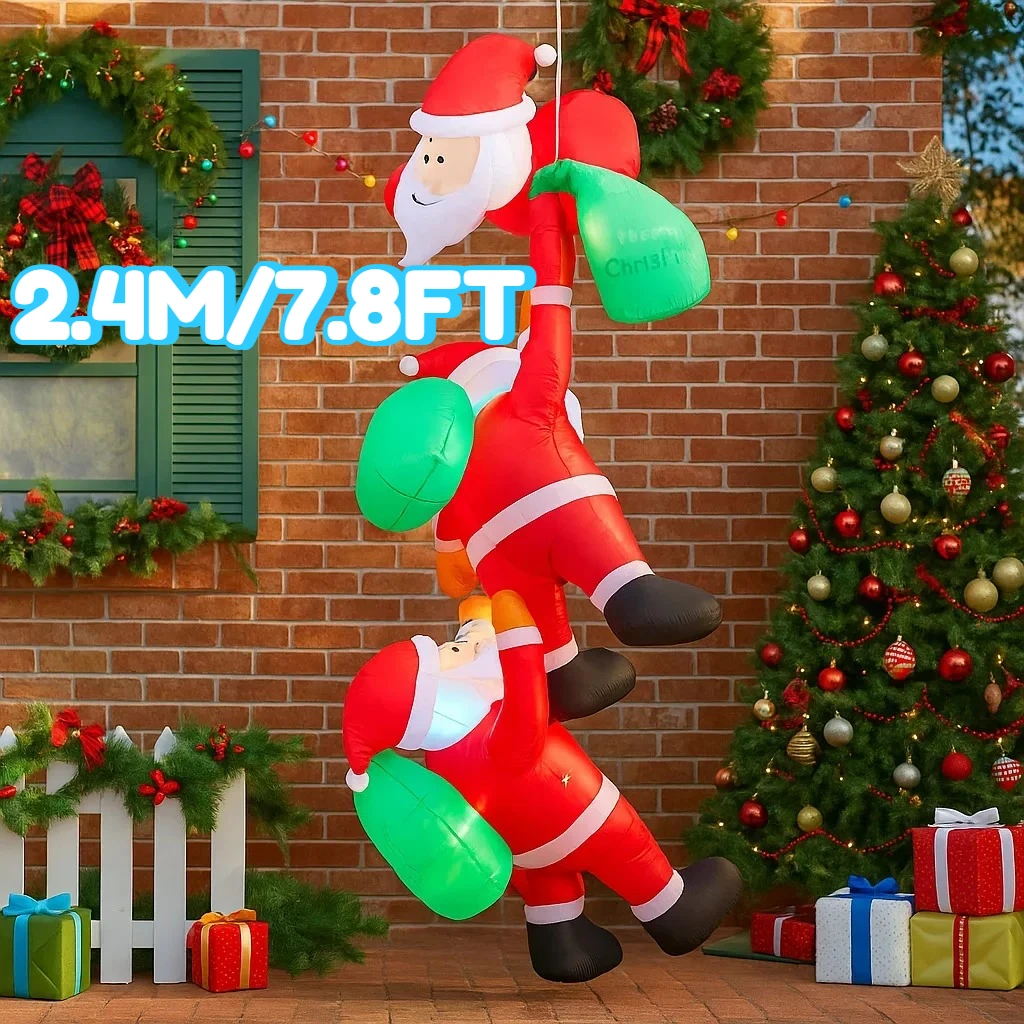 

2,4 м/7,8 футов надувной Санта-Клаус, скалолазание, светодиодные игрушки для дома, двор, рождественские принадлежности, уличный реквизит, праздничное освещение, декор