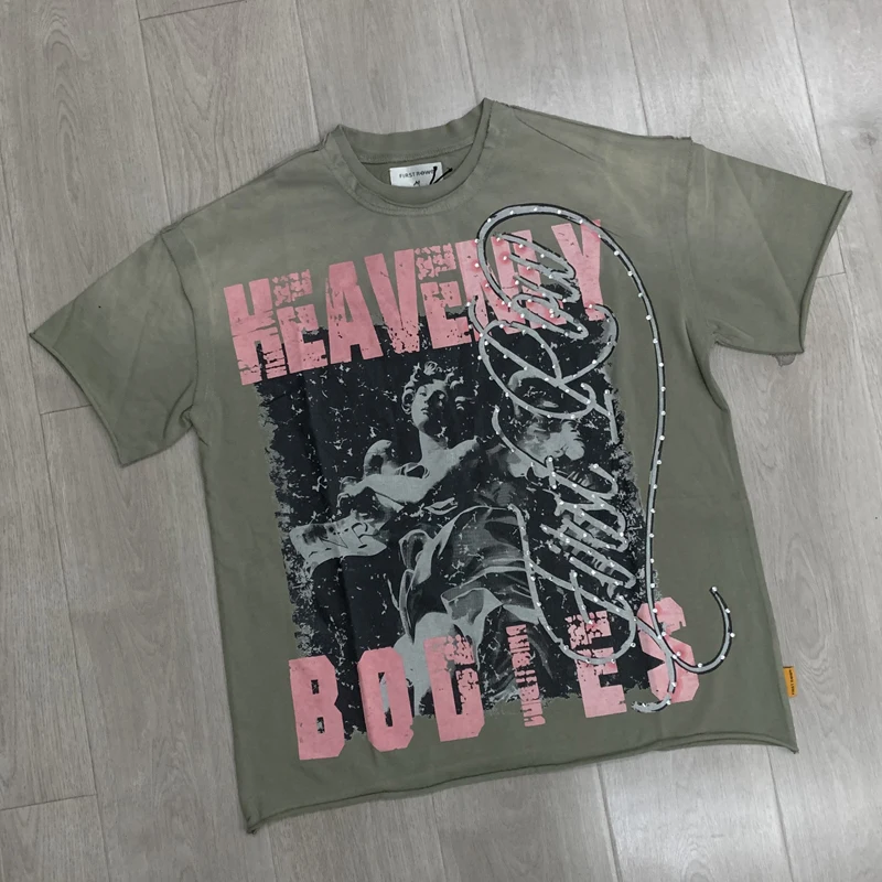 

Высококачественные мужские футболки с коротким рукавом FIRST ROW, повседневные, универсальные, лето 2026, винтажный принт с горячим тиснением, футболка FIRST ROW