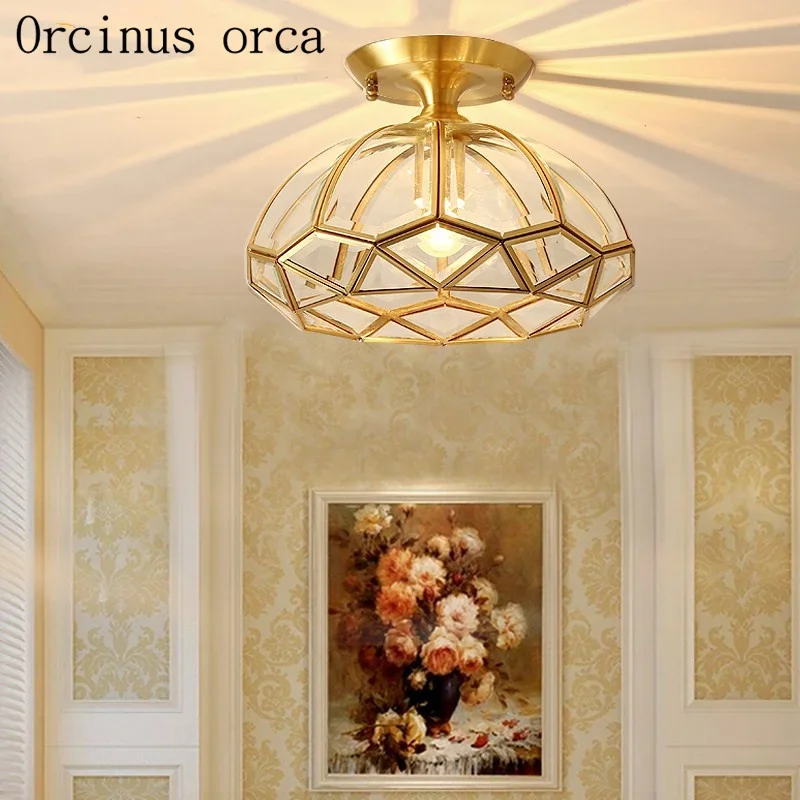 

American style all copper small chandelier bedroom entrance ceiling lamp European style modern simplified ceiling lamp