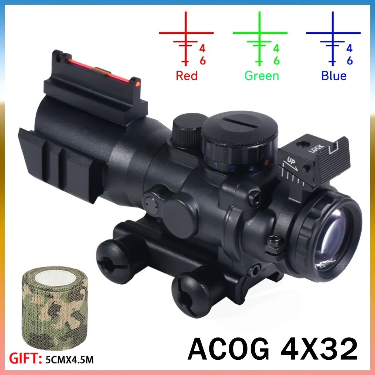 

Tactical 4X32 Red Dot Sight Compact Scope Tri-Illuminated Crosshair Reflex Hunting Riflescope Airsoft Accessories