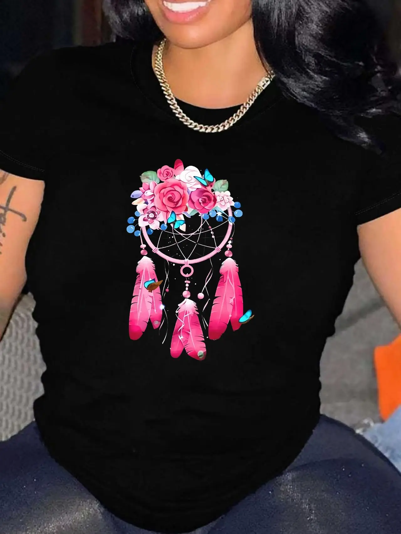 Koszulka damska z łapaczem snów, moda Harajuku, graficzne koszulki, koszulka damska z łapaczem snów, odzież, topy