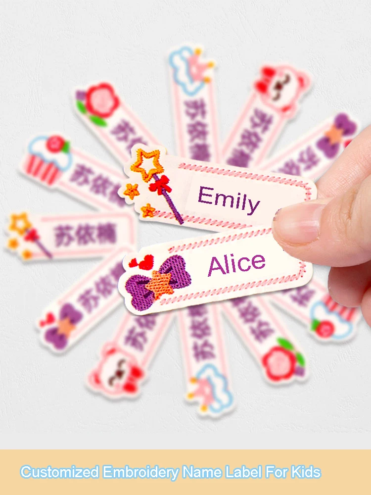 Custom Embroidery Name Sticker Washable Clothes Label Personal Name For Kids Children Sewing On School Uniform Towel Label Tag 