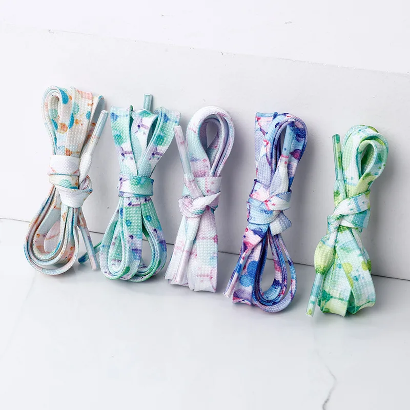 New Refreshing Summer Shoelaces Watercolor Bubble Laces Colorful Laces for Sneakers Gradient Tie-dyeing Flat Casual Shoes String