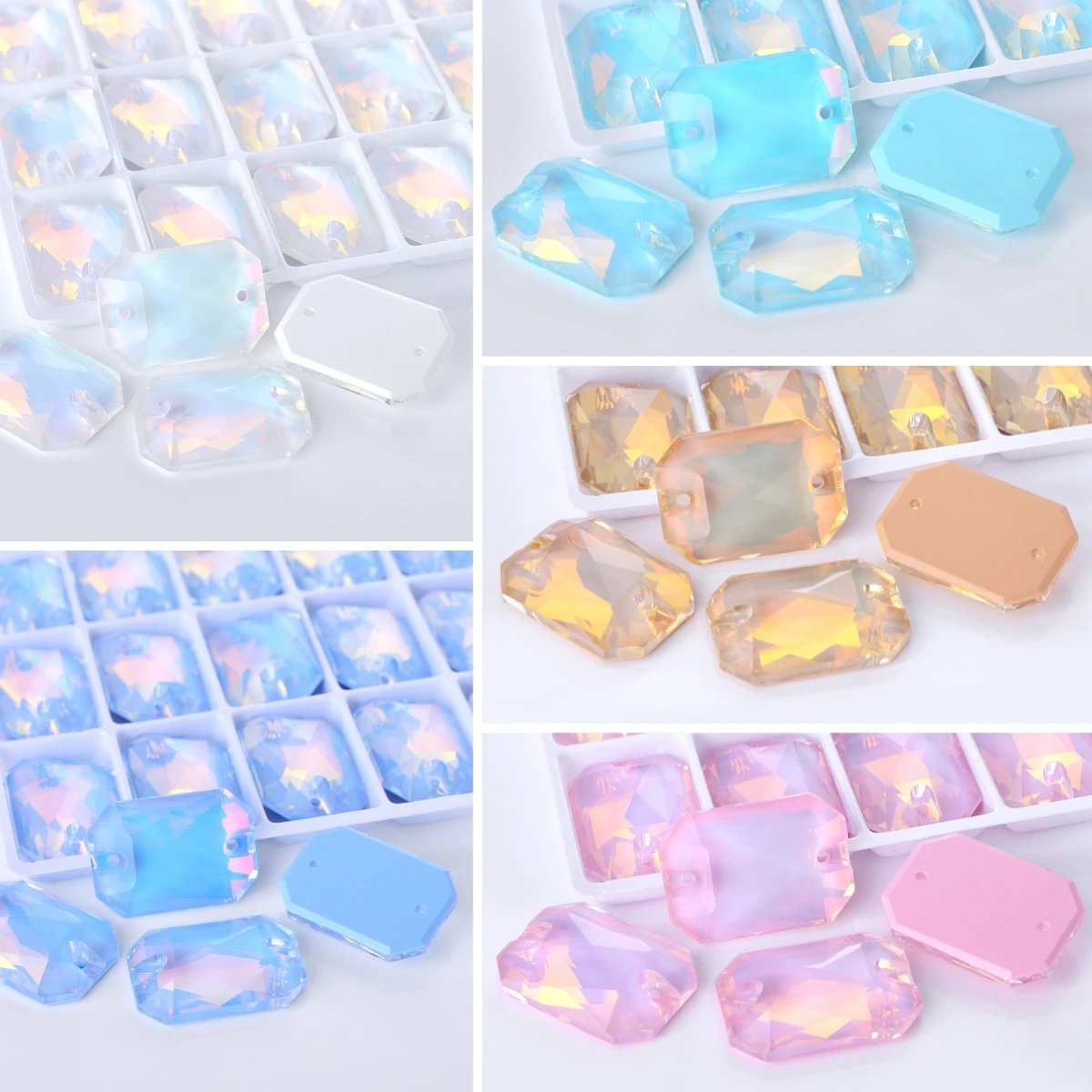 QIYI Emerald Cut High Quality Mocha Glass Sew On Rhinestones Sewing Flat Back Stones For Garment Dress Accessories
