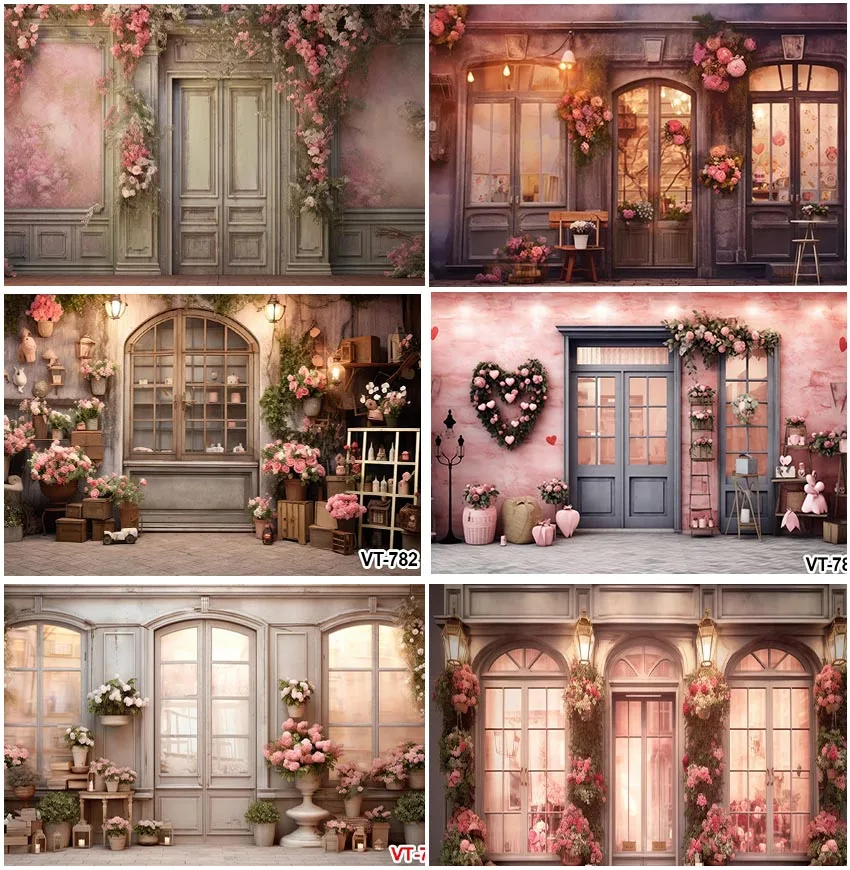 

Valentine's Day Vintage House Flowers Faded Wall Backgrounds Adults Portrait Banner Photography Wedding Indoor Decor Backdrops