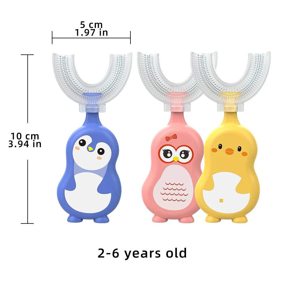 1/3 pcs U-shape Kids Toothbrush BPA Free 360-Degree Oral Cleaning Soft Silicone Brush Head for 2-6 years old baby