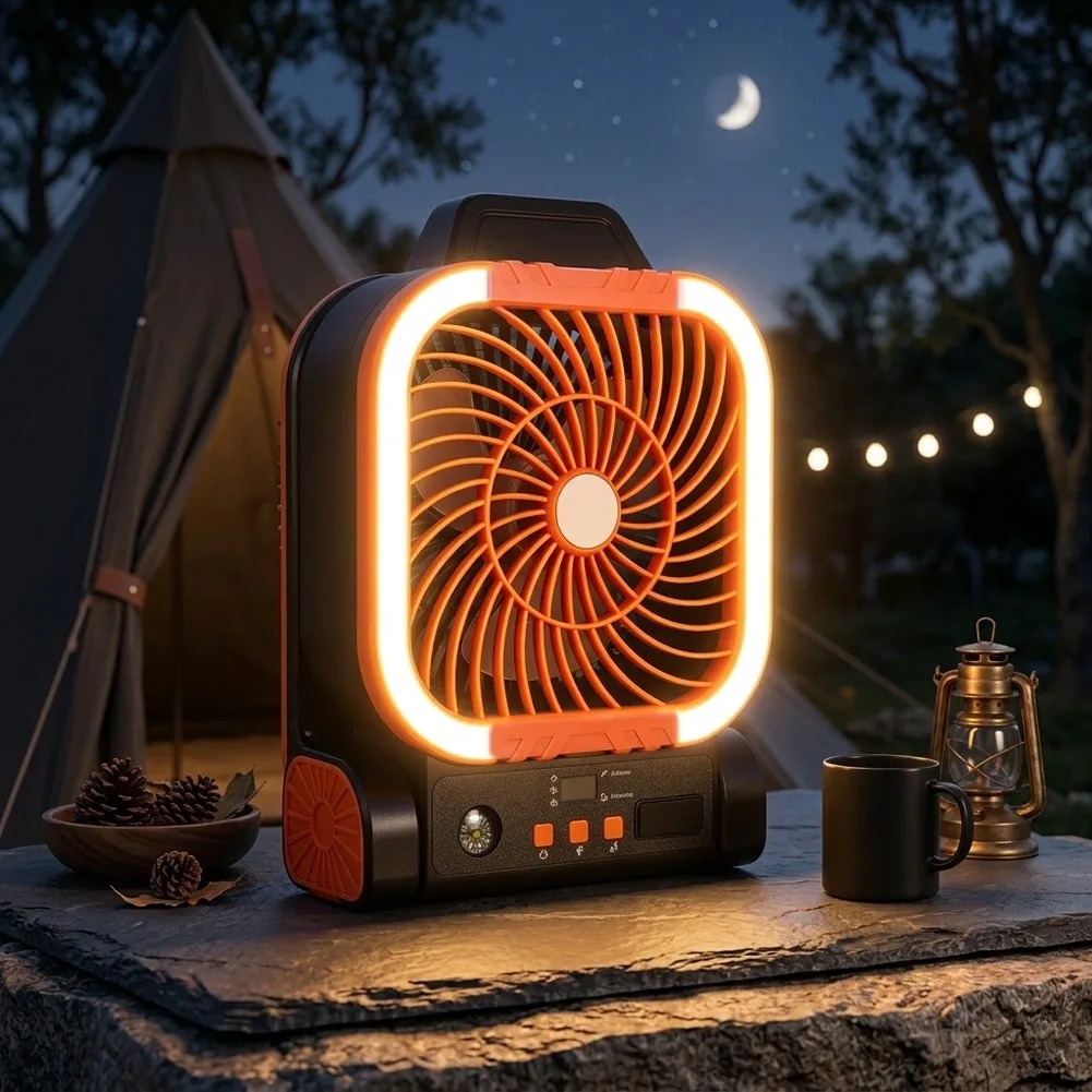 Solar-Powered Camping Fan With LED Light: 4 Speeds, Timer & Dual Charging Portable Solar Fans Powered Camping Fan
