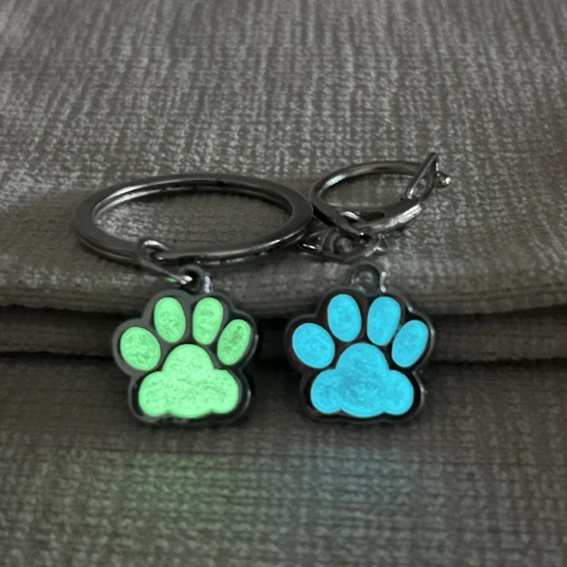 Cute Luminous Dog Paw Keychain Green Blue Glow In Dark Key Ring Holder Bag Charm Accessory For Women