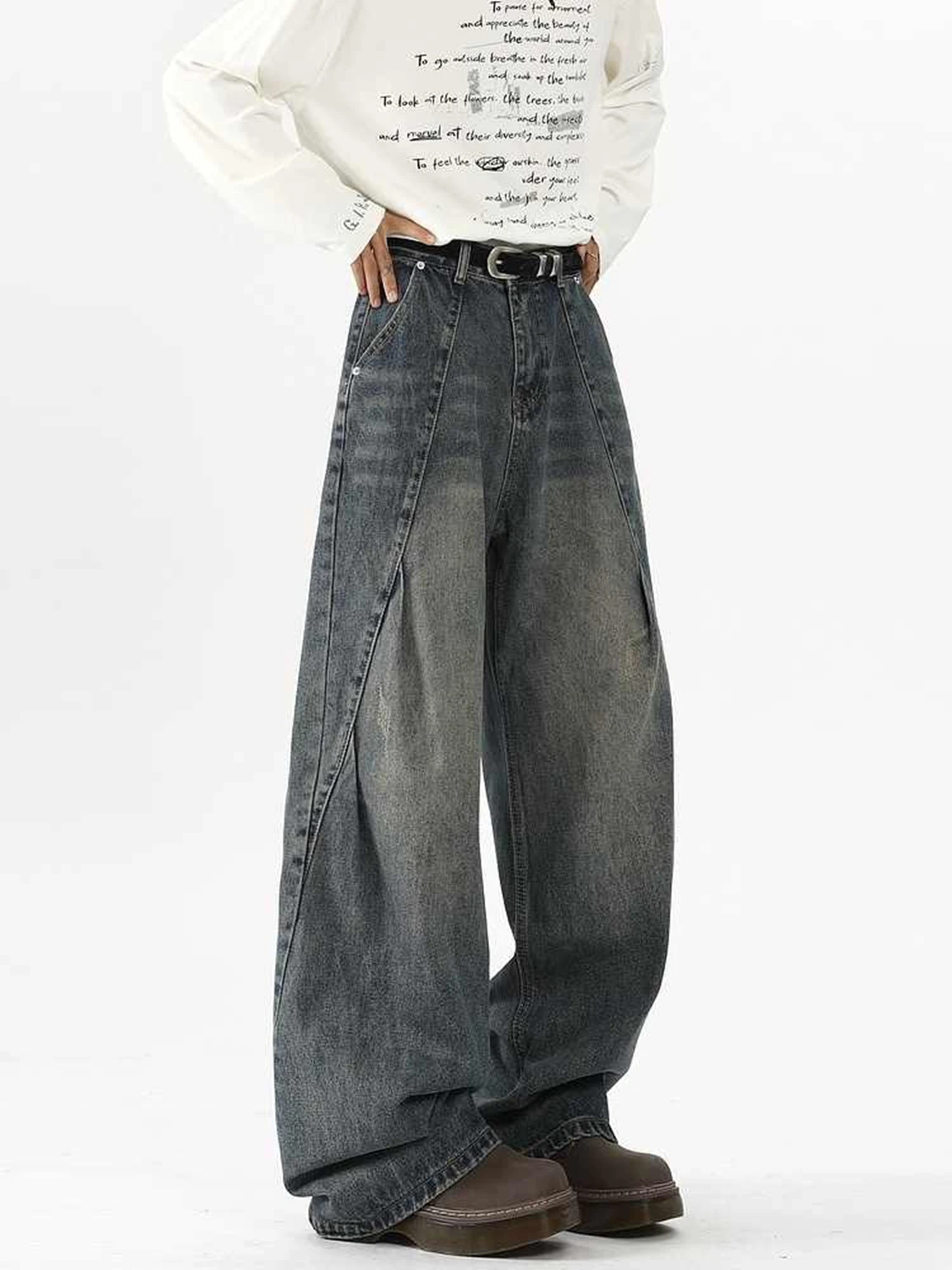 

Женские синие мешковатые потертые джинсы Y2k в стиле Харадзюку, винтажные джинсовые брюки-бойфренды, японский стиль 2000-х, джинсы большого размера, брюки, одежда