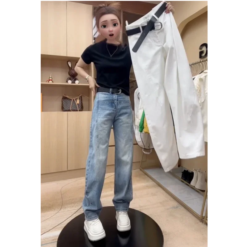 Printemps 2025 taille haute minceur couteau Version étroite One ket Denim jean femmes élastique décontracté pantalons longs couleur Pure