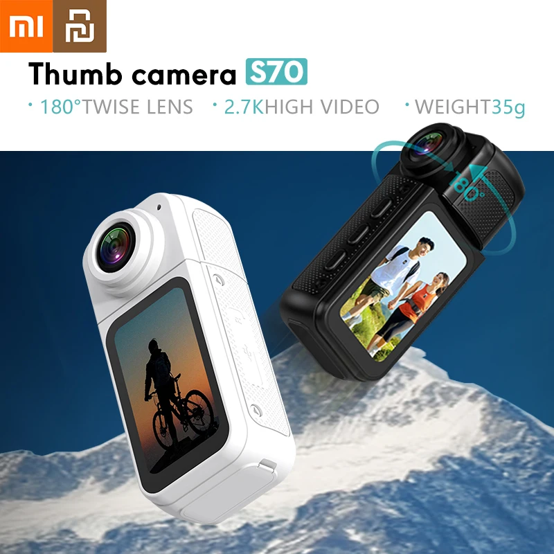 Xiaomi Youpin 1.47" câmera de ação com tela IPS 2.7K câmera de vídeo com 180 ° Suporte de lente rotativa Acessórios magnéticos Wi-Fi