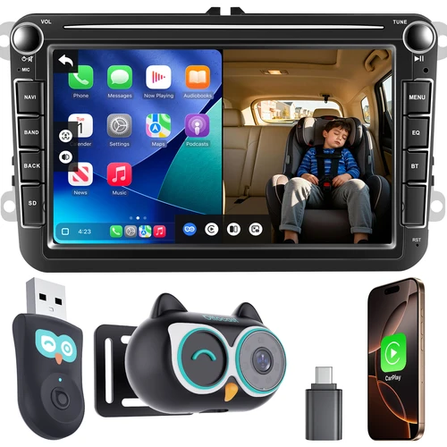 OTTOCAST Cabin Care Adaptador inalámbrico CarPlay Cámara para bebé 1080P HD 150 °   Monitor de asiento trasero en tiempo real con visión nocturna y gran angular