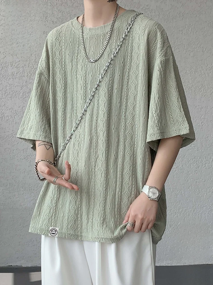 

Летняя легкая свободная футболка с коротким рукавом для мужчин, дышащий повседневный топ с вышивкой, модный круглый вырез горловины