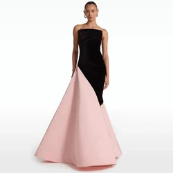 Elegant Luxury Evening Dress 2024 Contrast Color Velour Ruched Bespoke Occasion Gown Mermaid Strapless Floor Length Dresses