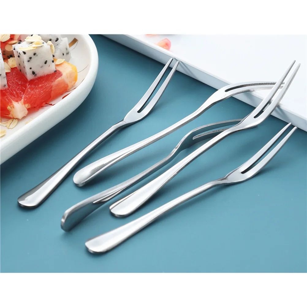 5 Pcs Serving Utensils Stainless Steel Fruit Fork Forks Silverware Dessert Cake Food Child