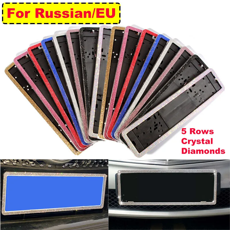 1/2x Bling Crystal License Plate Car License Plate Frame Russian Number Plate EU Luxurious Crystal Diamonds European Plate Frame