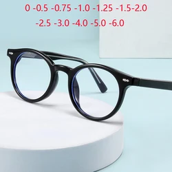 Blue Light Blocking Round Minus Myopia Glasses Women Men Retro TR90 Stundent Computer Prescription Spectacles 0 -0.5 -0.75 To -6